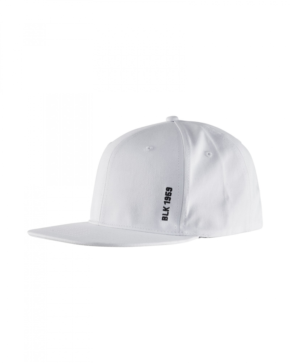 Deilig bomullscaps i hvitt med flat skjerm og snapback, spesielt designet for malere. Kommer med diskré brodert 